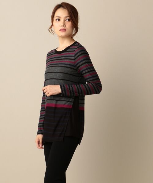 セール】 マルチボーダーパネルチュニック カットソー （Tシャツ  