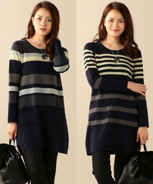 ＊＊SONIA RYKIEL COLLECTION / ソニア リキエル コレクション ニット・セーター | 【新色2色追加】【リバーシブル】リバートータルチュニック ニット（ネイビー系5）