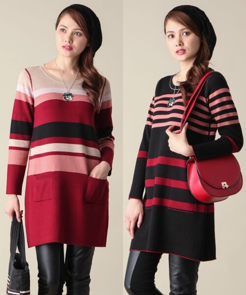 ＊＊SONIA RYKIEL COLLECTION / ソニア リキエル コレクション ニット・セーター | 【新色2色追加】【リバーシブル】リバートータルチュニック ニット（ワイン系5）