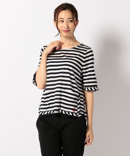SONIA RYKIEL カットソー セール】 バイカラーボーダー 5分袖カットソー （Tシャツ