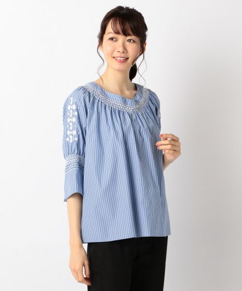 セール】 【通常販売開始】ストライプシャツ Vネックブラウス