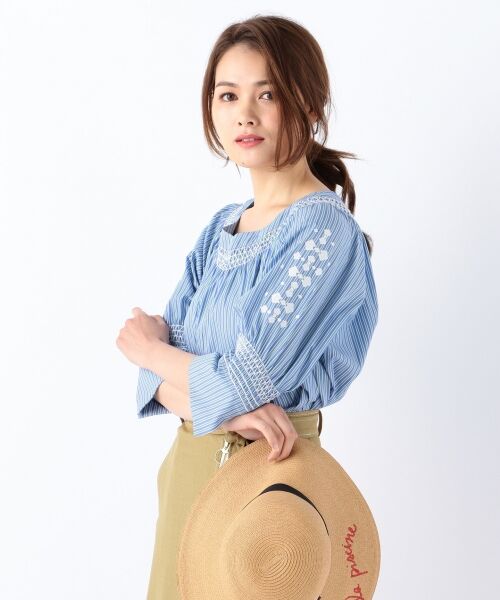 ＊＊SONIA RYKIEL COLLECTION / ソニア リキエル コレクション シャツ・ブラウス | 【通常販売開始】ストライプシャツ Vネックブラウス（ターコイズブルー系5）