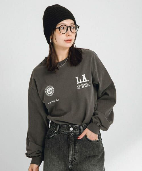 関税込*D SQUARED2 ストライプディテール カレッジロゴ ロンT セール】 カレッジロゴプリントロングTシャツ (Tシャツ