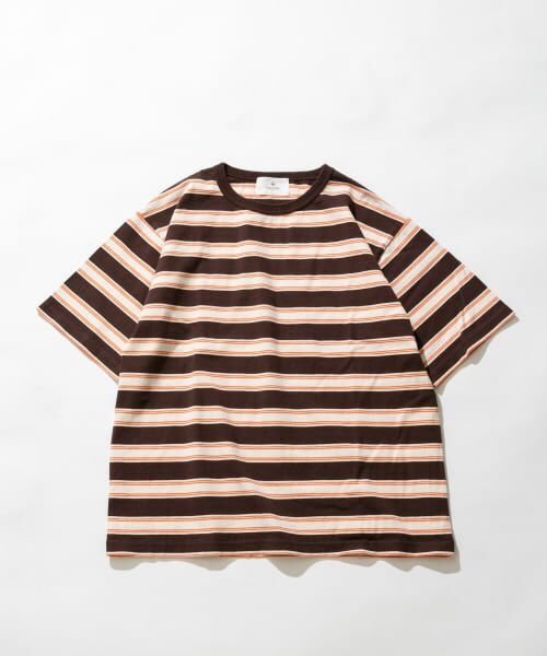 Sonny Label/サニーレーベル レトロボーダーハーフスリーブTシャツ ブラウン系 M Sonny Label/サニーレーベル レトロボーダーハーフスリーブTシャツ ブラウン系 M