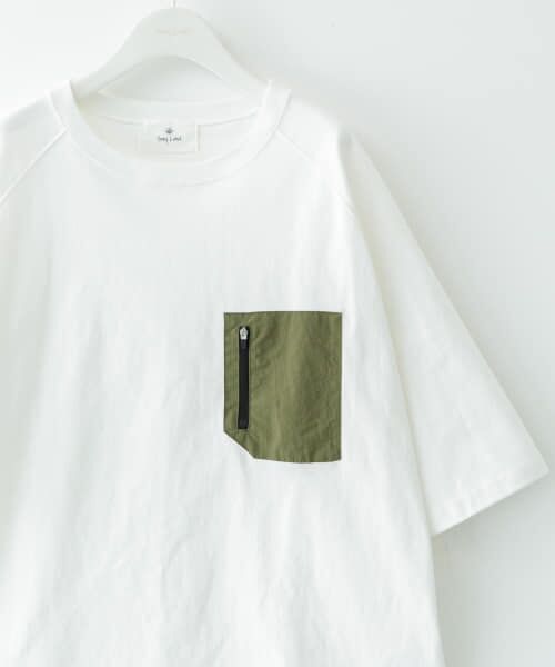Sonny Label/サニーレーベル ナイロンポケット切替ハーフスリーブTシャツ ホワイト×カーキ M Sonny Label/サニーレーベル ナイロンポケット切替ハーフスリーブTシャツ ホワイト×カーキ M