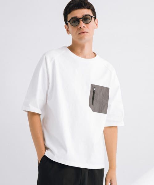 Sonny Label/サニーレーベル ナイロンポケット切替ハーフスリーブTシャツ ホワイト×グレー XL Sonny Label/サニーレーベル ナイロンポケット切替ハーフスリーブTシャツ ホワイト×グレー XL