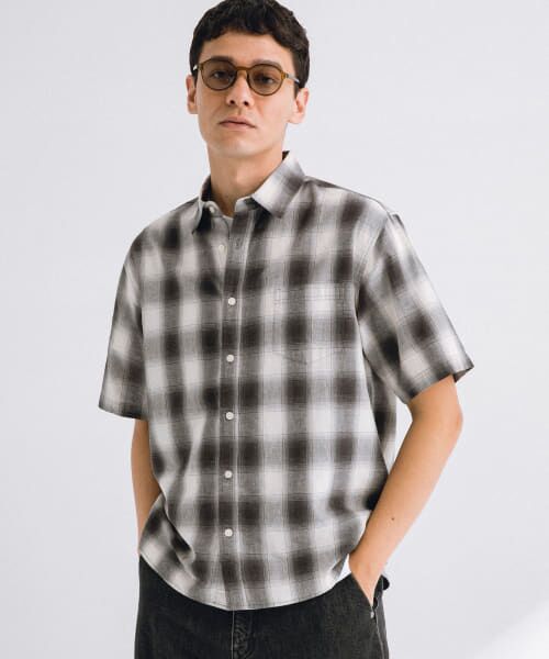 Sonny Label/サニーレーベル 接触冷感リネン混ハーフスリーブシャツ ブラックチェック M Sonny Label/サニーレーベル 接触冷感リネン混ハーフスリーブシャツ ブラックチェック M