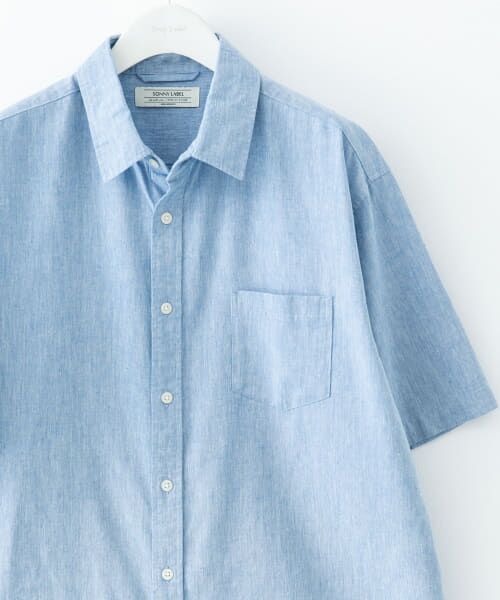 Sonny Label/サニーレーベル 接触冷感リネン混ハーフスリーブシャツ ブルー M Sonny Label/サニーレーベル 接触冷感リネン混ハーフスリーブシャツ ブルー M