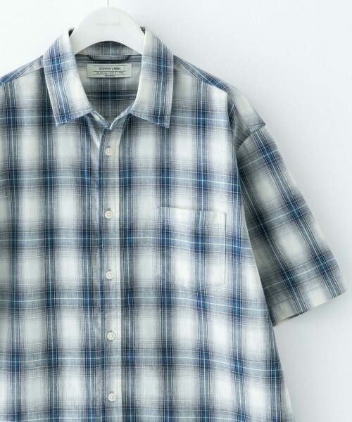 Sonny Label/サニーレーベル 接触冷感リネン混ハーフスリーブシャツ ブルーチェック L Sonny Label/サニーレーベル 接触冷感リネン混ハーフスリーブシャツ ブルーチェック L