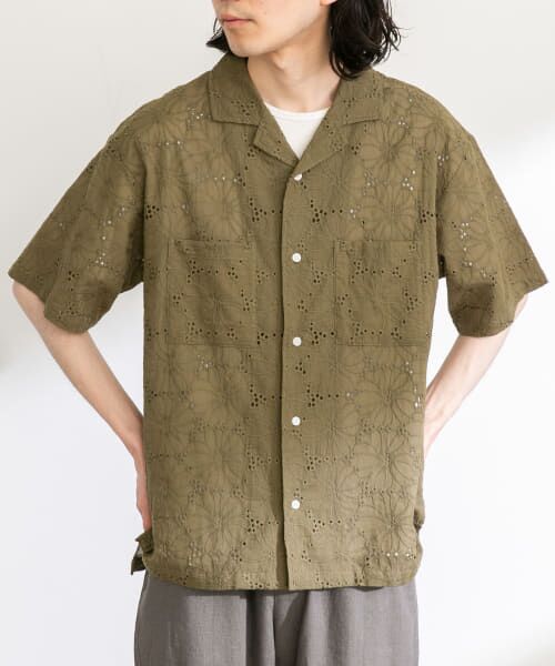 Sonny Label/サニーレーベル レース刺繍ショートスリーブシャツ カーキ M Sonny Label/サニーレーベル レース刺繍ショートスリーブシャツ カーキ M