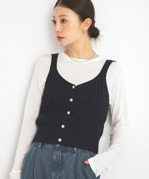 Sonny Label/サニーレーベル 2WAY透かし編みニットビスチェ ネイビー FREE Sonny Label/サニーレーベル 2WAY透かし編みニットビスチェ ネイビー FREE