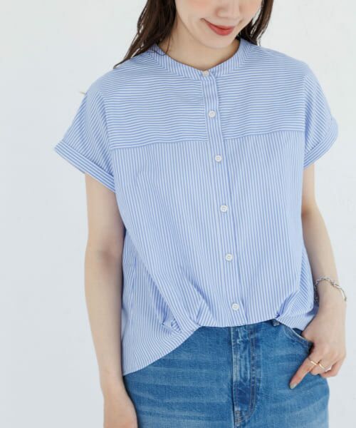 Sonny Label/サニーレーベル 『WEB限定』フロントタックフレンチスリーブシャツ BLU×OFF FREE Sonny Label/サニーレーベル 『WEB限定』フロントタックフレンチスリーブシャツ BLU×OFF FREE