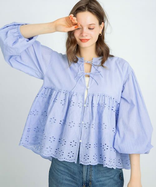 Sonny Label/サニーレーベル コットンシフリーペプラムガウンブラウス サックス FREE Sonny Label/サニーレーベル コットンシフリーペプラムガウンブラウス サックス FREE