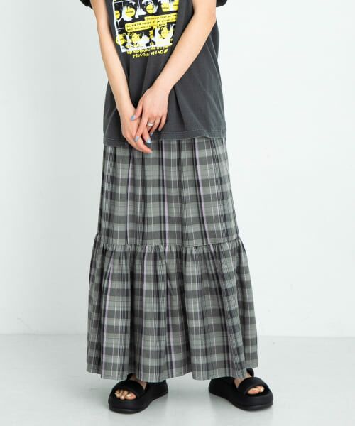 Sonny Label/サニーレーベル リネン混マドラスチェックスカート グレー系 FREE Sonny Label/サニーレーベル リネン混マドラスチェックスカート グレー系 FREE