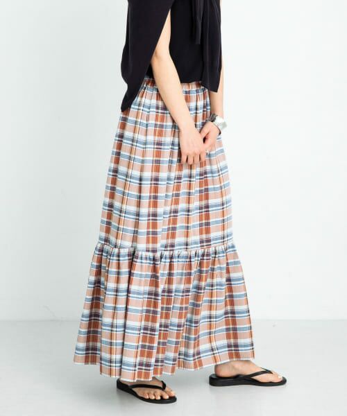 Sonny Label/サニーレーベル リネン混マドラスチェックスカート オレンジ系 FREE Sonny Label/サニーレーベル リネン混マドラスチェックスカート オレンジ系 FREE