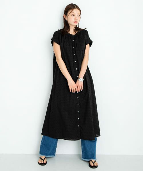 Sonny Label/サニーレーベル コットンストライプドビーギャザーワンピース ブラック FREE Sonny Label/サニーレーベル コットンストライプドビーギャザーワンピース ブラック FREE