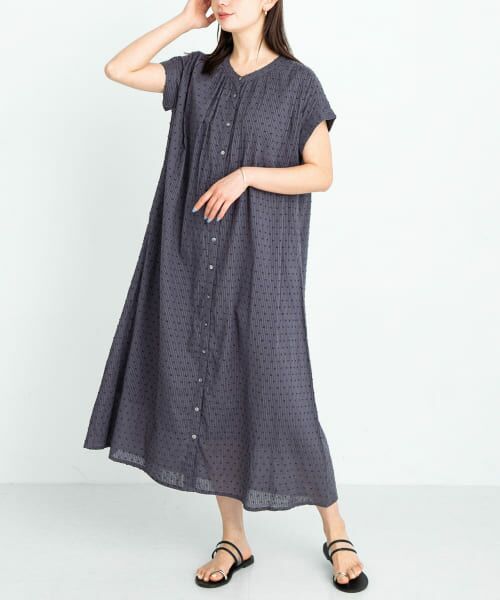 Sonny Label/サニーレーベル コットンストライプドビーギャザーワンピース チャコールグレー FREE Sonny Label/サニーレーベル コットンストライプドビーギャザーワンピース チャコールグレー FREE