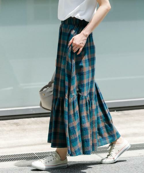 Sonny Label / サニーレーベル スカート | コットンアシメチェックティアードスカート(グリーン系その他)