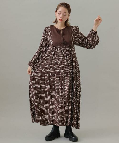 Sonny Label / サニーレーベル ワンピース | フラワーMIXサテンドットワンピース（ブラウン系その他）