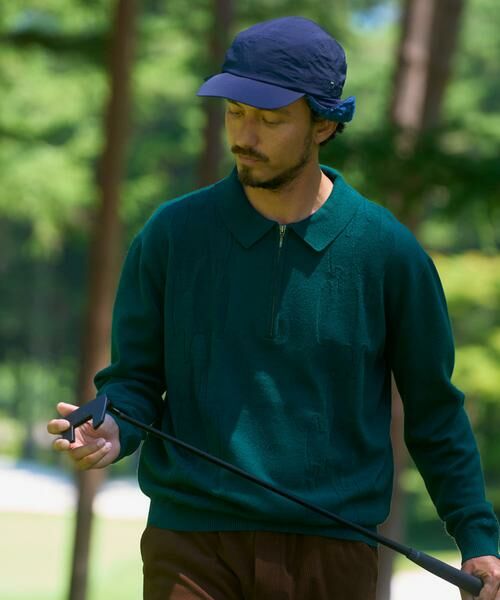 Sonny Label/サニーレーベル OOPS ケーブル襟付きニットポロシャツ グリーン M