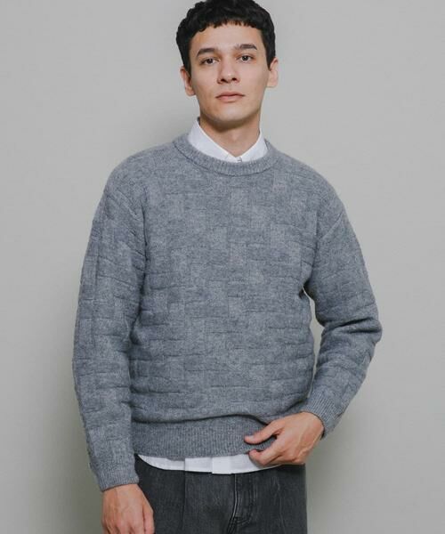 Sonny Label/サニーレーベル ブロック柄クルーネックニットプルオーバー ライトグレー L Sonny Label/サニーレーベル ブロック柄クルーネックニットプルオーバー ライトグレー L