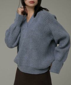 Sonny Label / サニーレーベル ニット・セーター | Vネック配色スクエアパターンニット