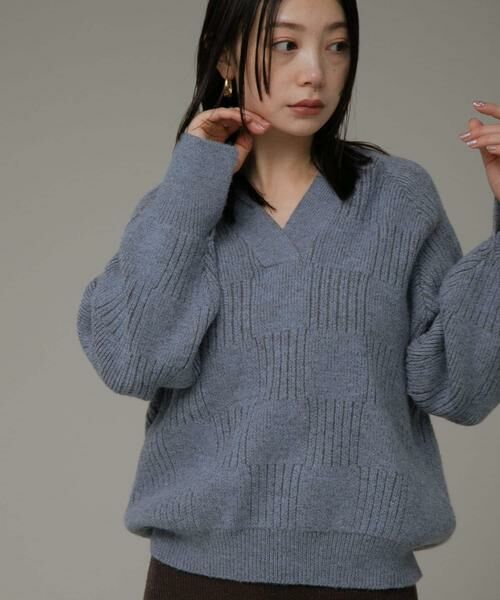 Sonny Label / サニーレーベル ニット・セーター | Vネック配色スクエアパターンニット | 詳細2