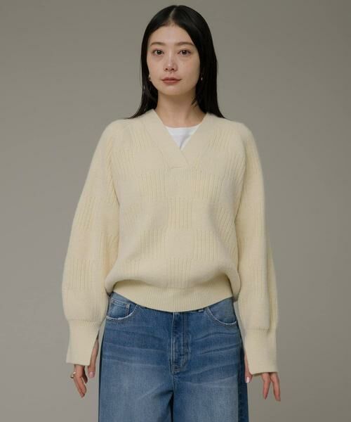 Sonny Label / サニーレーベル ニット・セーター | Vネック配色スクエアパターンニット | 詳細24