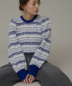 Sonny Label / サニーレーベル ニット・セーター | フェアアイル柄パフスリニットプルオーバー