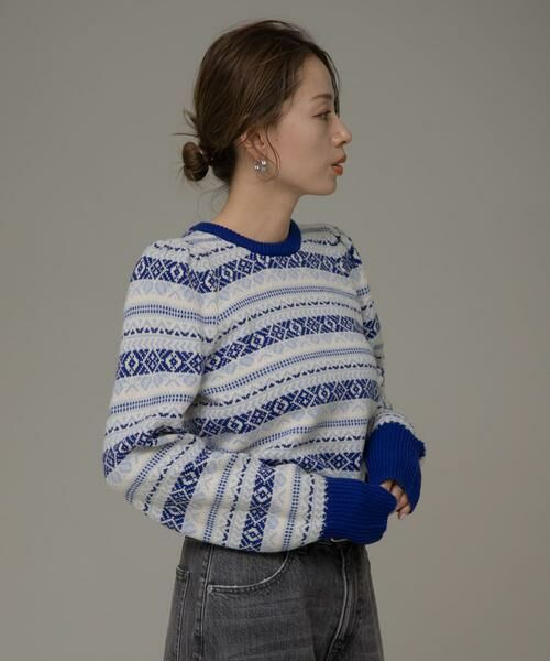 Sonny Label / サニーレーベル ニット・セーター | フェアアイル柄パフスリニットプルオーバー | 詳細12