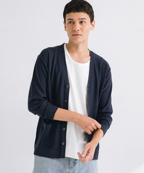 Sonny Label / サニーレーベル カーディガン・ボレロ | リネン混ニットカーディガン(ネイビー)