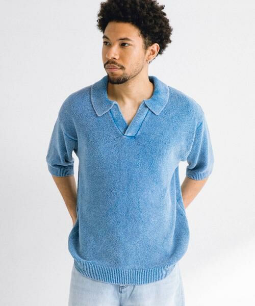 Sonny Label/サニーレーベル インディゴパイルスキッパーポロシャツ ライトインディゴブル M Sonny Label/サニーレーベル インディゴパイルスキッパーポロシャツ ライトインディゴブル M