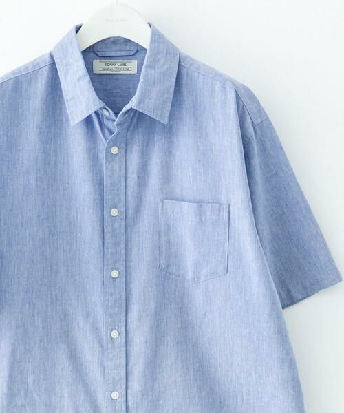 Sonny Label/サニーレーベル 『吸水速乾/接触冷感』リネン混ハーフスリーブシャツ ブルー XL Sonny Label/サニーレーベル 『吸水速乾/接触冷感』リネン混ハーフスリーブシャツ ブルー XL