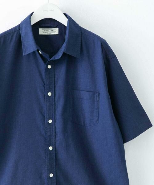 Sonny Label/サニーレーベル 『吸水速乾/接触冷感』リネン混ハーフスリーブシャツ ネイビー M Sonny Label/サニーレーベル 『吸水速乾/接触冷感』リネン混ハーフスリーブシャツ ネイビー M