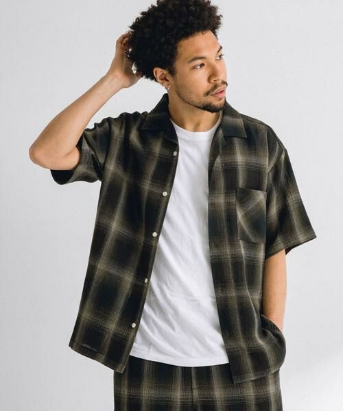 Sonny Label/サニーレーベル オンブレチェックショートスリーブシャツ ネイビー M Sonny Label/サニーレーベル オンブレチェックショートスリーブシャツ ネイビー M