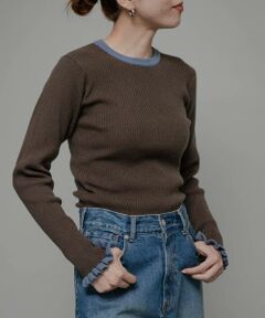 Sonny Label / サニーレーベル ニット・セーター | 『洗濯可』袖口フリルクルーネックプルオーバー