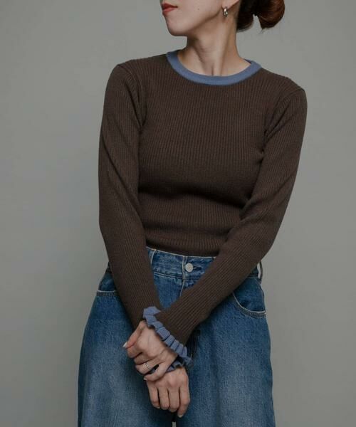 Sonny Label / サニーレーベル ニット・セーター | 『洗濯可』袖口フリルクルーネックプルオーバー | 詳細1