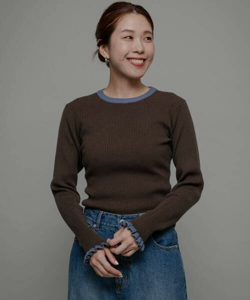 Sonny Label / サニーレーベル ニット・セーター | 『洗濯可』袖口フリルクルーネックプルオーバー | 詳細3