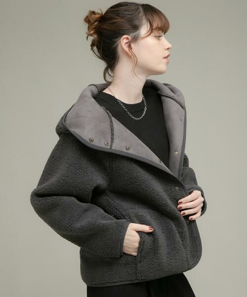 Sonny Label/サニーレーベル ムートンリバーシブルフーディーコート チャコールグレー 36 Sonny Label/サニーレーベル ムートンリバーシブルフーディーコート チャコールグレー 36