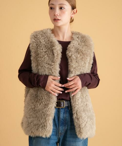 Sonny Label/サニーレーベル カーリーフェイクファーベスト ベージュ FREE Sonny Label/サニーレーベル カーリーフェイクファーベスト ベージュ FREE