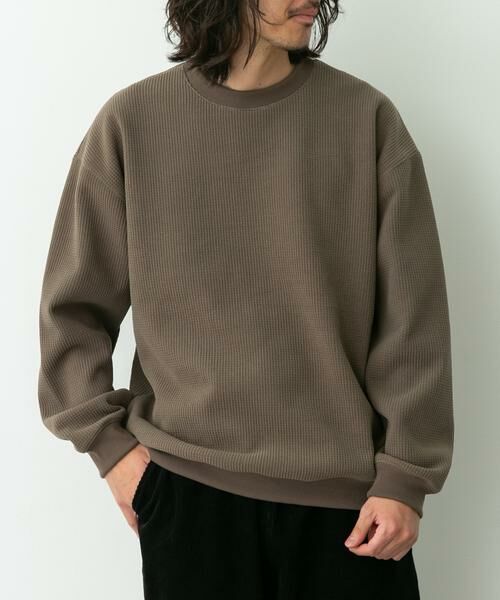 Sonny Label/サニーレーベル 裏起毛ワッフルリラックスフィットプルオーバー カーキ XL Sonny Label/サニーレーベル 裏起毛ワッフルリラックスフィットプルオーバー カーキ XL