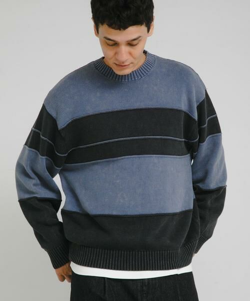 Sonny Label / サニーレーベル ニット・セーター | ピグメントパネルボーダーニット | 詳細1