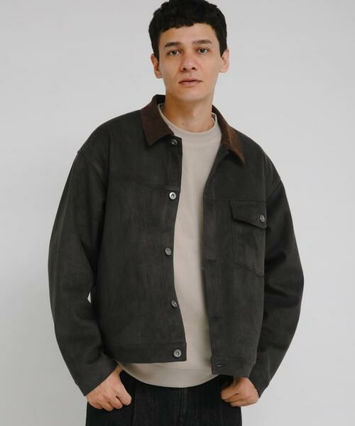 Sonny Label / サニーレーベル ブルゾン | 襟切替スウェードタッチシャツジャケット | 詳細1