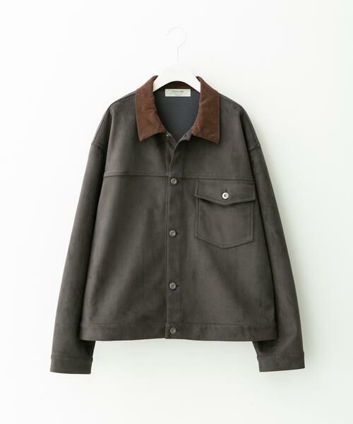 Sonny Label / サニーレーベル ブルゾン | 襟切替スウェードタッチシャツジャケット | 詳細11