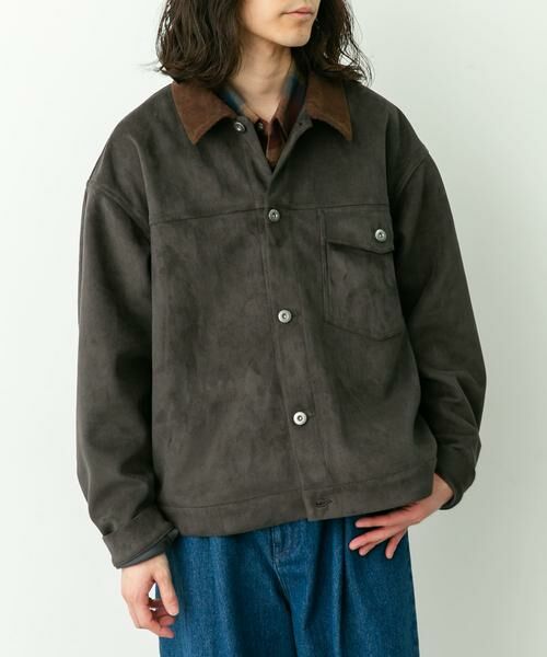 Sonny Label / サニーレーベル ブルゾン | 襟切替スウェードタッチシャツジャケット | 詳細12