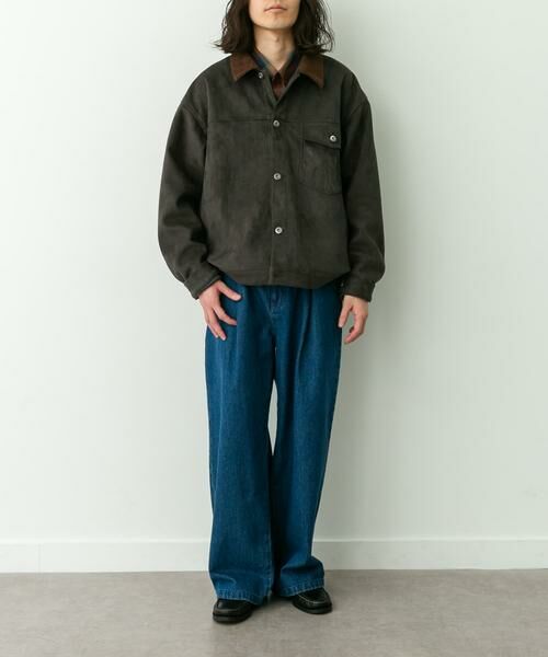 Sonny Label / サニーレーベル ブルゾン | 襟切替スウェードタッチシャツジャケット | 詳細13