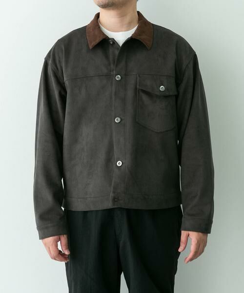 Sonny Label / サニーレーベル ブルゾン | 襟切替スウェードタッチシャツジャケット | 詳細14