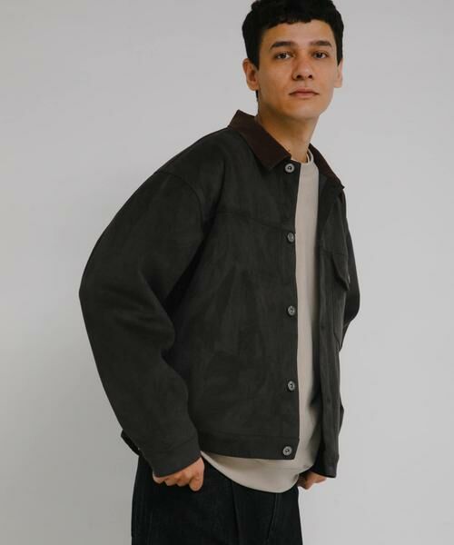 Sonny Label / サニーレーベル ブルゾン | 襟切替スウェードタッチシャツジャケット | 詳細2