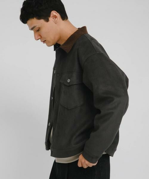 Sonny Label / サニーレーベル ブルゾン | 襟切替スウェードタッチシャツジャケット | 詳細3