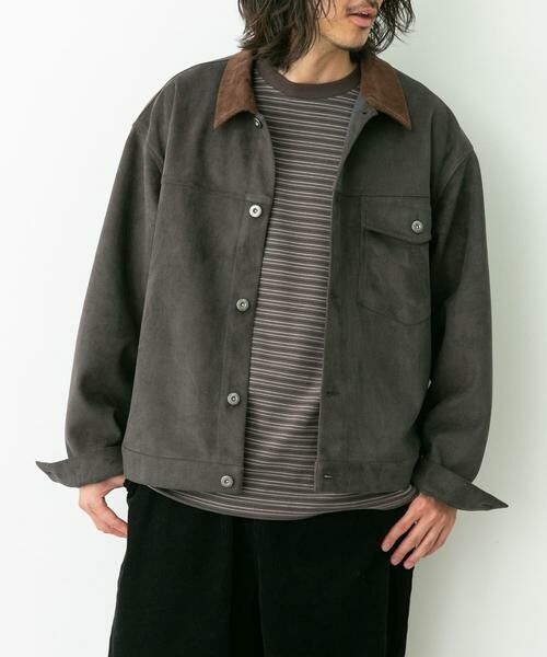 Sonny Label / サニーレーベル ブルゾン | 襟切替スウェードタッチシャツジャケット | 詳細8